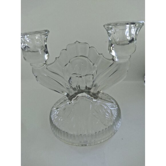 Vintage Jeanette Glass Candleholder "Iris & Herringbone" 1930's set of two - Picture 2 of 11